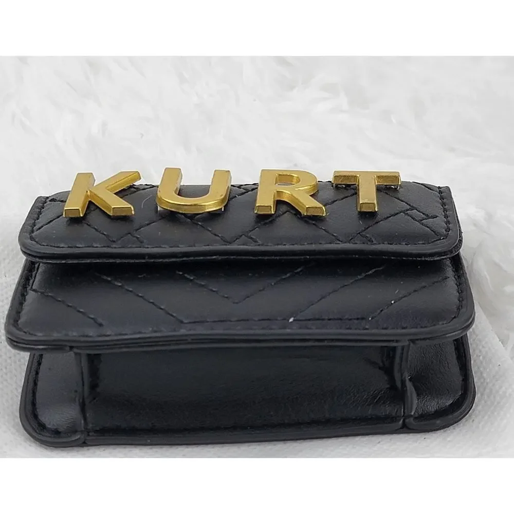 Designer Micro Mini Purse Black Quilted Brass Spell Out Crossbody Chain Bag New